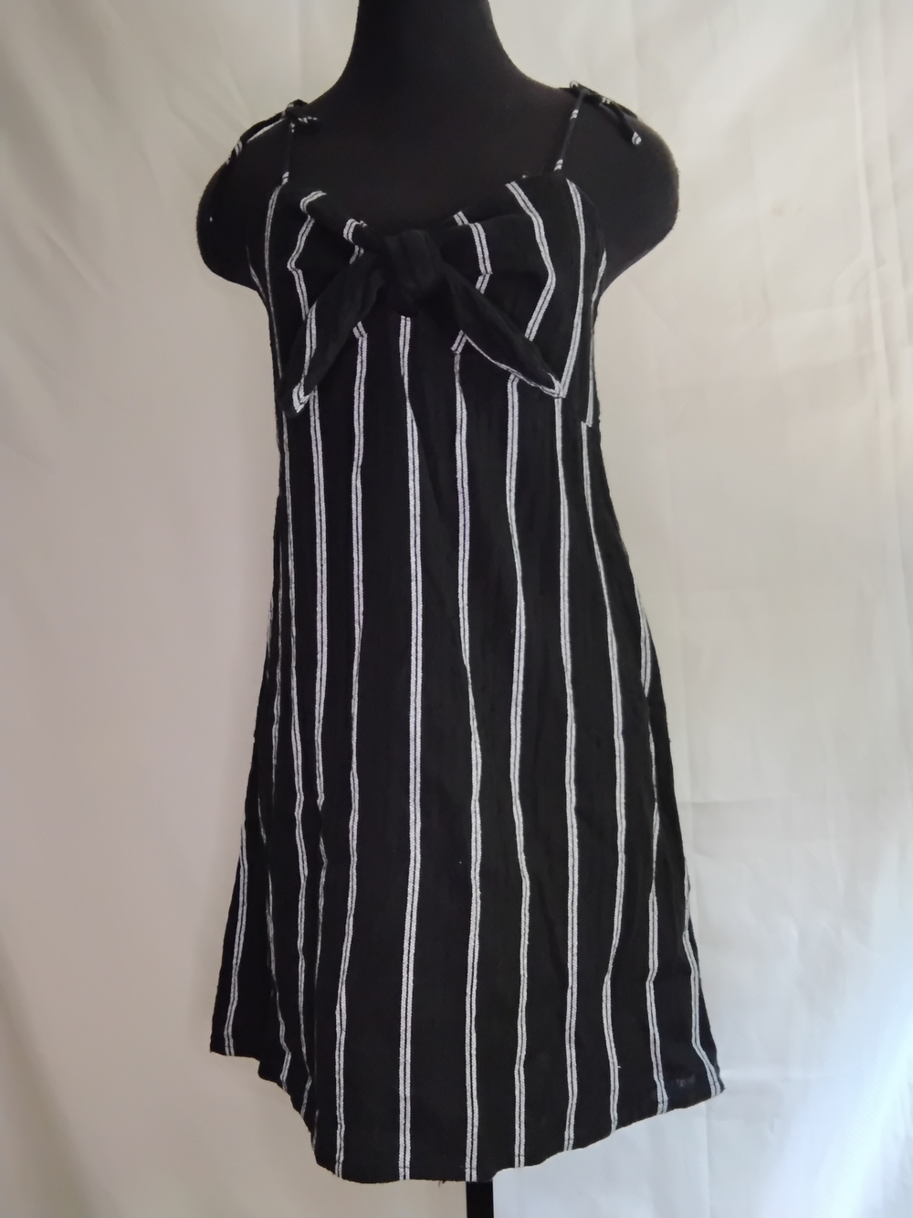 Billabong Black & White Striped Tie-Front Mini Dress